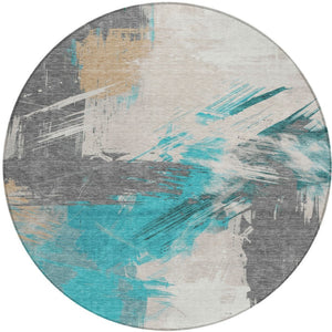 Homeroots 3' Washable Indoor Outdoor Area Rug In Abstract Design - Durable, Stain Resistant, And Stylish! Teal Polyester 618492