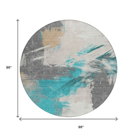 Homeroots 3' Washable Indoor Outdoor Area Rug In Abstract Design - Durable, Stain Resistant, And Stylish! Teal Polyester 618492