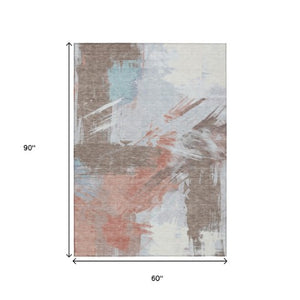 Homeroots 3' Washable Indoor Outdoor Area Rug In Abstract Design - Durable, Stain Resistant, And Stylish! Taupe Polyester 618497