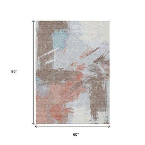 Homeroots 3' Washable Indoor Outdoor Area Rug In Abstract Design - Durable, Stain Resistant, And Stylish! Taupe Polyester 618497