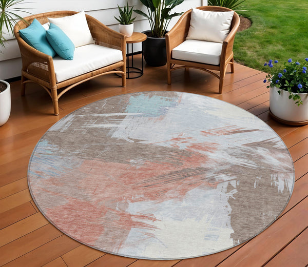 Homeroots 3' Washable Indoor Outdoor Area Rug In Abstract Design - Durable, Stain Resistant, And Stylish! Taupe Polyester 618498