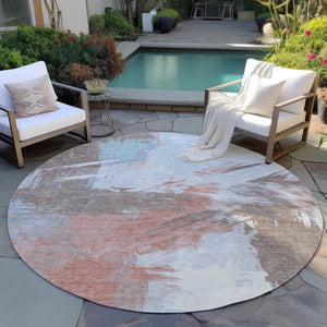 Homeroots 3' Washable Indoor Outdoor Area Rug In Abstract Design - Durable, Stain Resistant, And Stylish! Taupe Polyester 618498