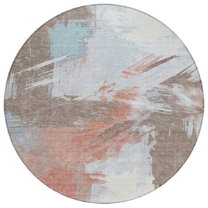 HomeRoots 5' Stylish Taupe Copper and Ivory Abstract Washable Area Rug for Indoor and Outdoor Spaces 8' Round 618498