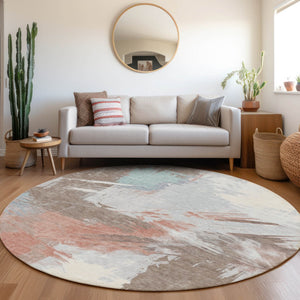 Homeroots 3' Washable Indoor Outdoor Area Rug In Abstract Design - Durable, Stain Resistant, And Stylish! Taupe Polyester 618498