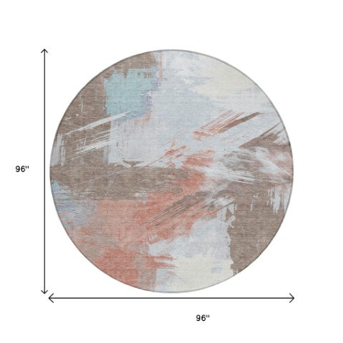 Homeroots 3' Washable Indoor Outdoor Area Rug In Abstract Design - Durable, Stain Resistant, And Stylish! Taupe Polyester 618498