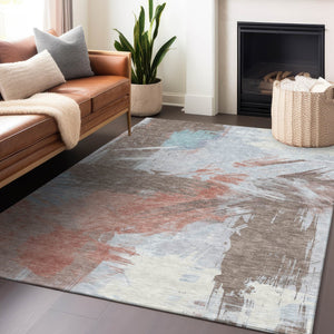 Homeroots 3' Washable Indoor Outdoor Area Rug In Abstract Design - Durable, Stain Resistant, And Stylish! Taupe Polyester 618499