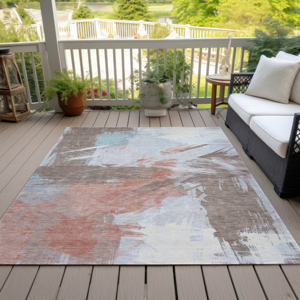 Homeroots 3' Washable Indoor Outdoor Area Rug In Abstract Design - Durable, Stain Resistant, And Stylish! Taupe Polyester 618499