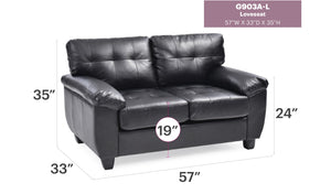 English Elm Sleek Black PU Loveseat for Two - 35"H x 57"W x 33"D, Padded Arms, Easy Assembly, Modern Comfort B078S00114