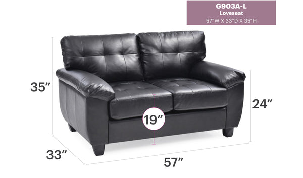 English Elm Sleek Black PU Loveseat for Two - 35"H x 57"W x 33"D, Padded Arms, Easy Assembly, Modern Comfort B078S00114