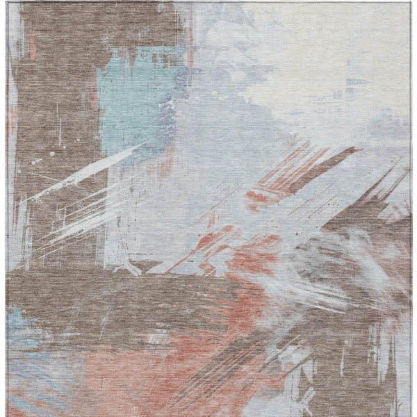 Homeroots 3' Washable Indoor Outdoor Area Rug In Abstract Design - Durable, Stain Resistant, And Stylish! Taupe Polyester 618500