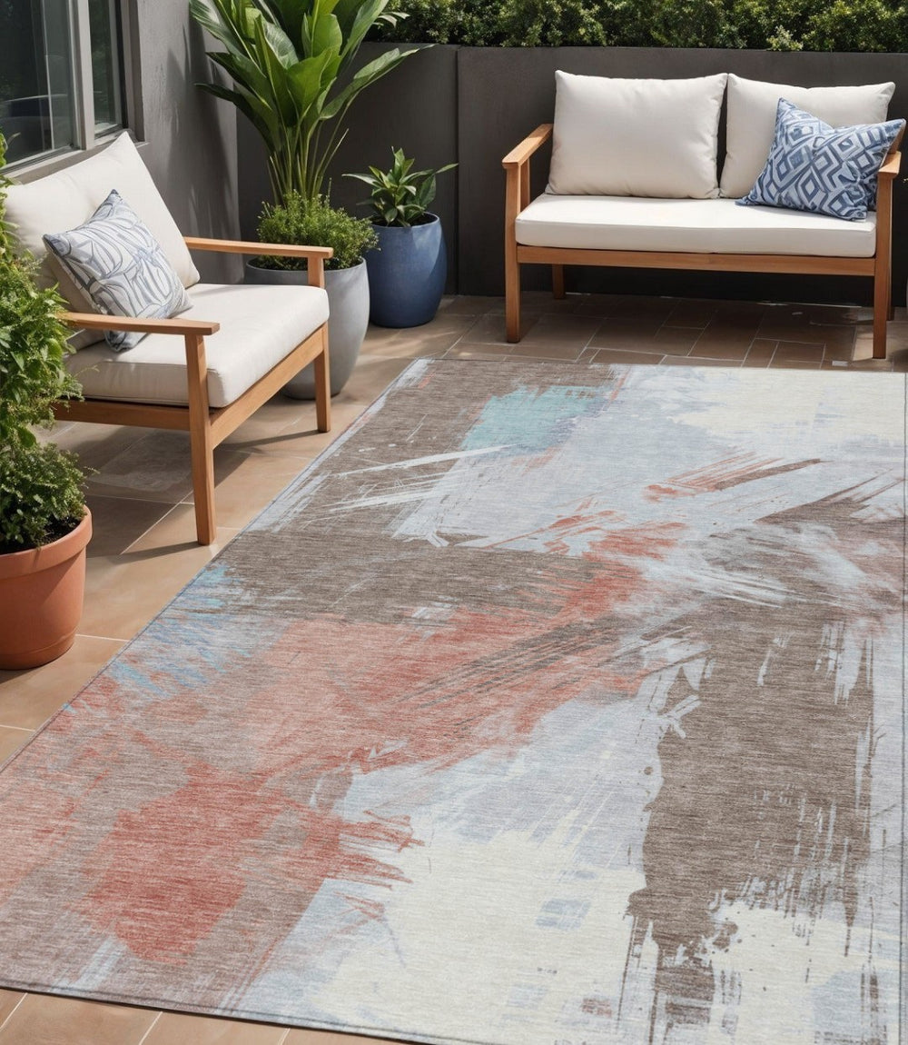 HomeRoots 9' X 12' Elegant Taupe Copper Ivory Abstract Area Rug – Washable, Durable, Indoor/Outdoor Style! 618500