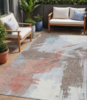 Homeroots 3' Washable Indoor Outdoor Area Rug In Abstract Design - Durable, Stain Resistant, And Stylish! Taupe Polyester 618500
