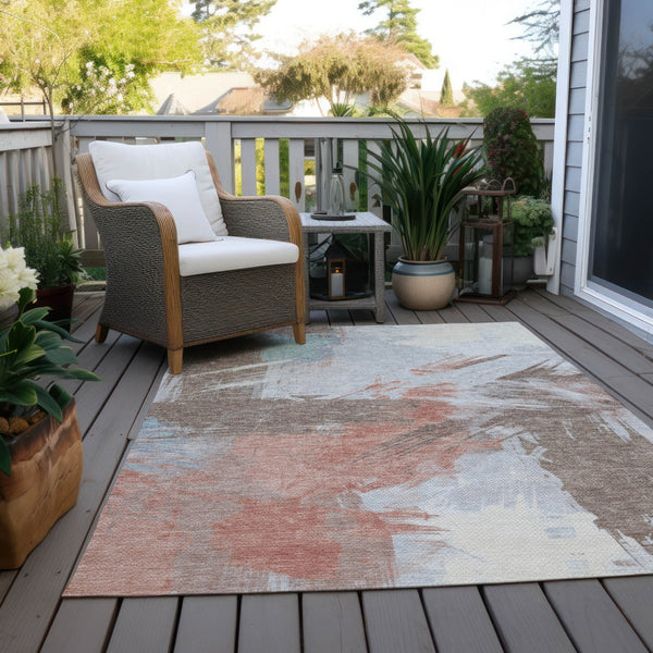 Homeroots 3' Washable Indoor Outdoor Area Rug In Abstract Design - Durable, Stain Resistant, And Stylish! Taupe Polyester 618500