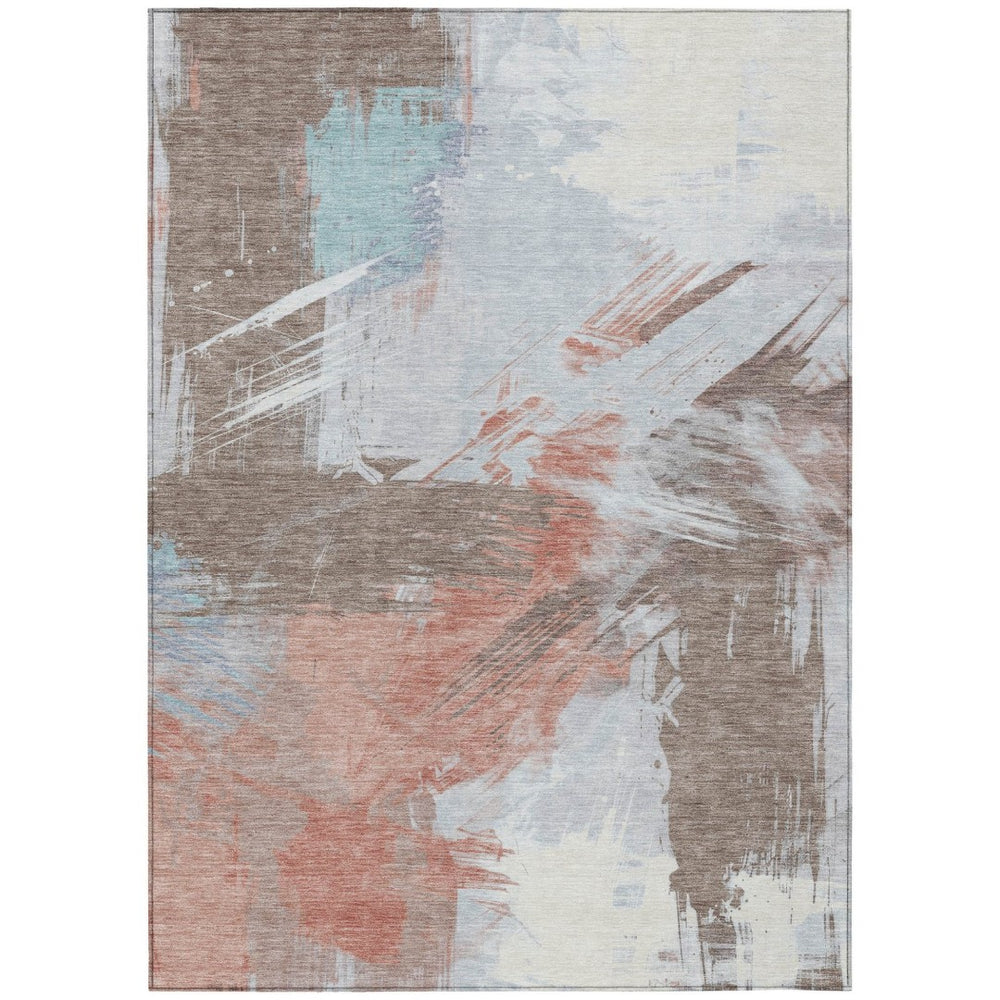 HomeRoots 9' X 12' Elegant Taupe Copper Ivory Abstract Area Rug – Washable, Durable, Indoor/Outdoor Style! 618500