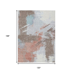 Homeroots 3' Washable Indoor Outdoor Area Rug In Abstract Design - Durable, Stain Resistant, And Stylish! Taupe Polyester 618501