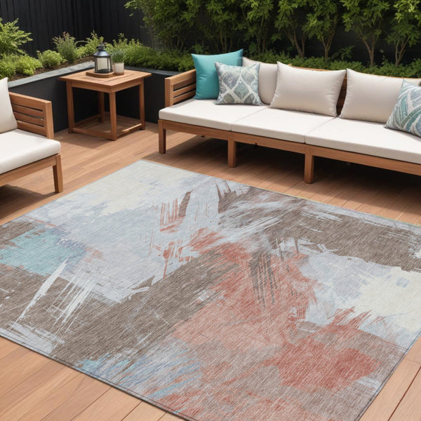 Homeroots 3' Washable Indoor Outdoor Area Rug In Abstract Design - Durable, Stain Resistant, And Stylish! Taupe Polyester 618501