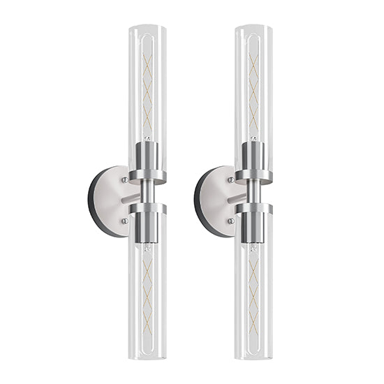 English Elm Wall Matte Modern Sconces Set of 2 for Bathroom Mirror & Hallway — Clear Glass LED Hardwired Surface Mount Brushed Nickel W1340P356900