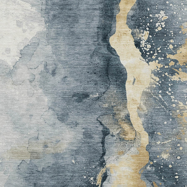 Homeroots 3' Abstract Gold Washable Indoor Outdoor Area Rug - Stylish Durability For Home And Garden Spaces Graphite Polyester 618502