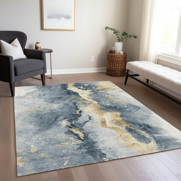 Homeroots 3' Abstract Gold Washable Indoor Outdoor Area Rug - Stylish Durability For Home And Garden Spaces Graphite Polyester 618503