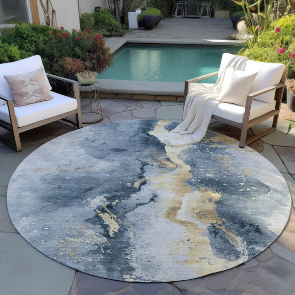 Homeroots 3' Abstract Gold Washable Indoor Outdoor Area Rug - Stylish Durability For Home And Garden Spaces Graphite Polyester 618504
