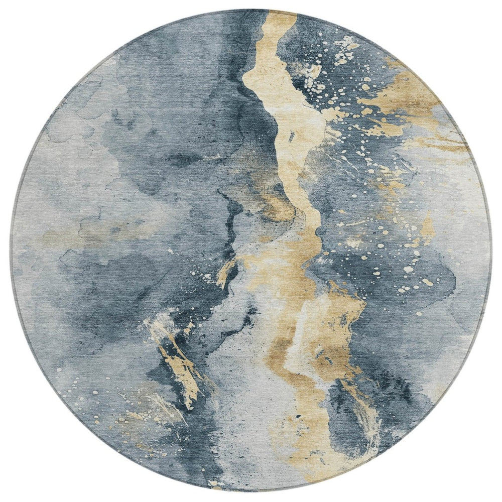 HomeRoots 5' Durable Graphite and Gold Abstract Area Rug - Stylish, Washable for Indoor & Outdoor Spaces 8' Round 618504