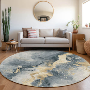 Homeroots 3' Abstract Gold Washable Indoor Outdoor Area Rug - Stylish Durability For Home And Garden Spaces Graphite Polyester 618504