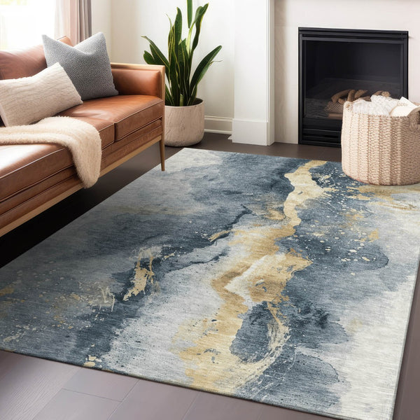 Homeroots 3' Abstract Gold Washable Indoor Outdoor Area Rug - Stylish Durability For Home And Garden Spaces Graphite Polyester 618506