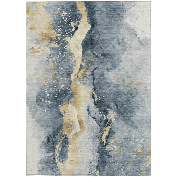 HomeRoots 5' Durable Graphite and Gold Abstract Area Rug - Stylish, Washable for Indoor & Outdoor Spaces 10' X 14' 618507
