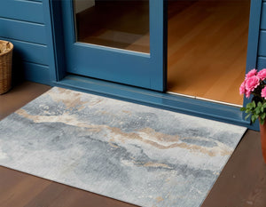 Homeroots 3' Abstract Gold Washable Indoor Outdoor Area Rug - Stylish Durability For Home And Garden Spaces Gray Polyester 618508