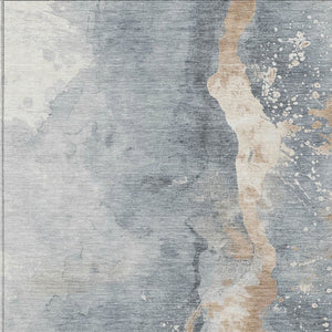 Homeroots 3' Abstract Gold Washable Indoor Outdoor Area Rug - Stylish Durability For Home And Garden Spaces Gray Polyester 618508