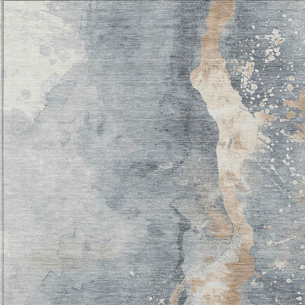 Homeroots 3' Abstract Gold Washable Indoor Outdoor Area Rug - Stylish Durability For Home And Garden Spaces Gray Polyester 618508