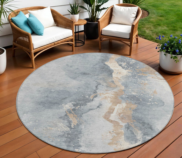 Homeroots 3' Abstract Gold Washable Indoor Outdoor Area Rug - Stylish Durability For Home And Garden Spaces Gray Polyester 618510