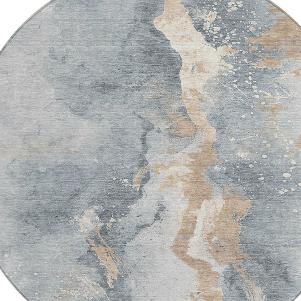 Homeroots 3' Abstract Gold Washable Indoor Outdoor Area Rug - Stylish Durability For Home And Garden Spaces Gray Polyester 618510