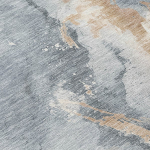 Homeroots 3' Abstract Gold Washable Indoor Outdoor Area Rug - Stylish Durability For Home And Garden Spaces Gray Polyester 618510