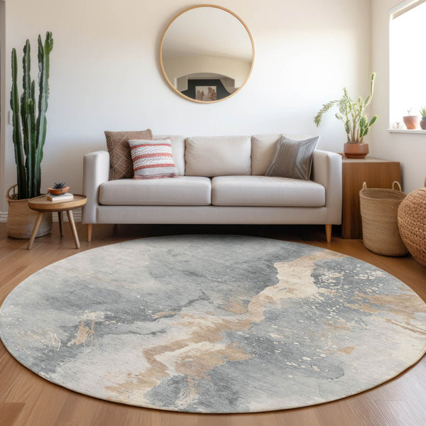 Homeroots 3' Abstract Gold Washable Indoor Outdoor Area Rug - Stylish Durability For Home And Garden Spaces Gray Polyester 618510