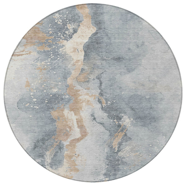 Homeroots 3' Abstract Gold Washable Indoor Outdoor Area Rug - Stylish Durability For Home And Garden Spaces Gray Polyester 618510