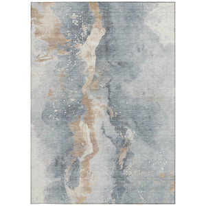 Homeroots 3' Abstract Gold Washable Indoor Outdoor Area Rug - Stylish Durability For Home And Garden Spaces Gray Polyester 618511