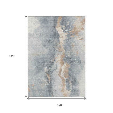 Homeroots 3' Abstract Gold Washable Indoor Outdoor Area Rug - Stylish Durability For Home And Garden Spaces Gray Polyester 618512