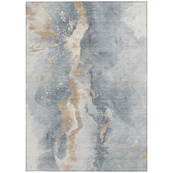 Homeroots 3' Abstract Gold Washable Indoor Outdoor Area Rug - Stylish Durability For Home And Garden Spaces Gray Polyester 618512