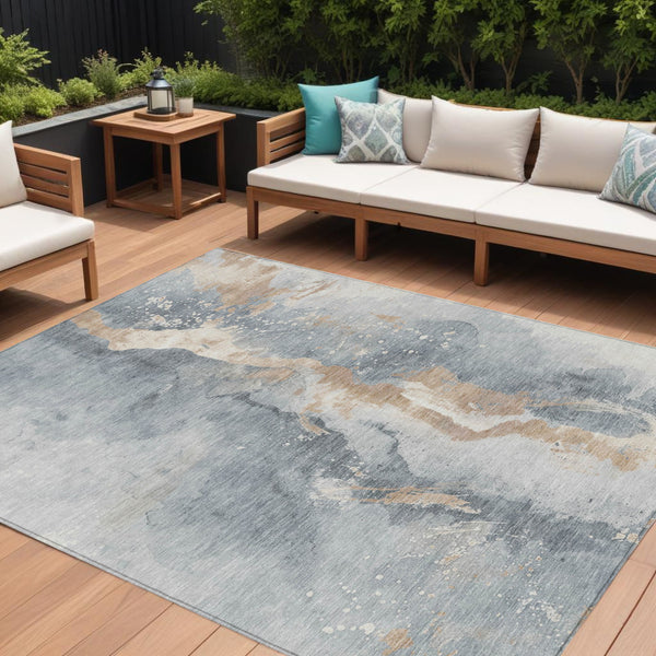 Homeroots 3' Abstract Gold Washable Indoor Outdoor Area Rug - Stylish Durability For Home And Garden Spaces Gray Polyester 618513