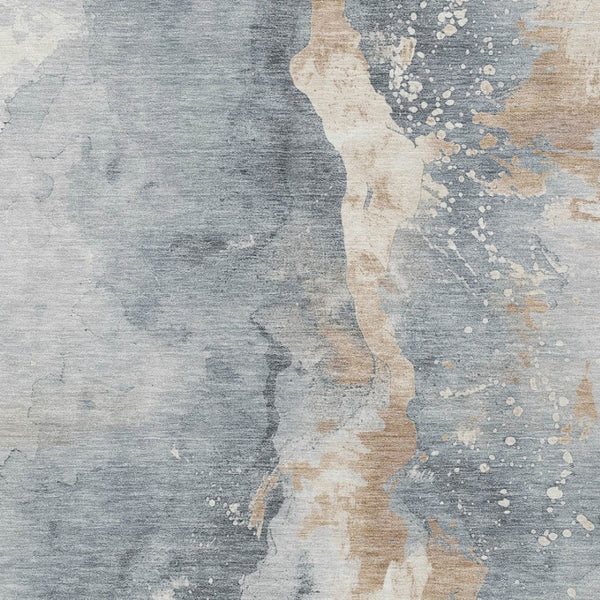 Homeroots 3' Abstract Gold Washable Indoor Outdoor Area Rug - Stylish Durability For Home And Garden Spaces Gray Polyester 618513