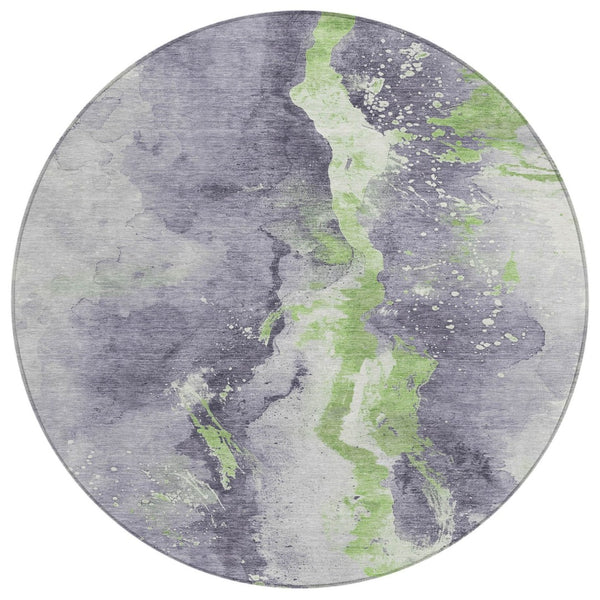 HomeRoots 5' Contemporary Lavender and Lime Green Abstract Indoor Outdoor Area Rug for Stylish Spaces 8' Round 618516