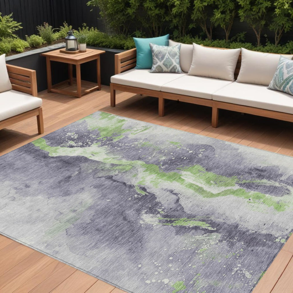 HomeRoots 5' Contemporary Lavender and Lime Green Abstract Indoor Outdoor Area Rug for Stylish Spaces 8' X 10' 618517