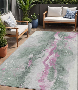 Homeroots 3' Abstract Gold Washable Indoor Outdoor Area Rug - Stylish Durability For Home And Garden Spaces Sage Polyester 618521