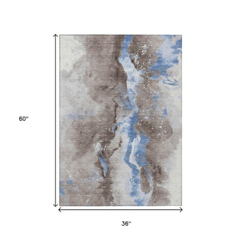 Homeroots 3' Abstract Gold Washable Indoor Outdoor Area Rug - Stylish Durability For Home And Garden Spaces Taupe Polyester 618526