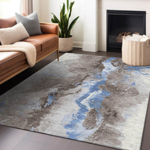 Homeroots 3' Abstract Gold Washable Indoor Outdoor Area Rug - Stylish Durability For Home And Garden Spaces Taupe Polyester 618526