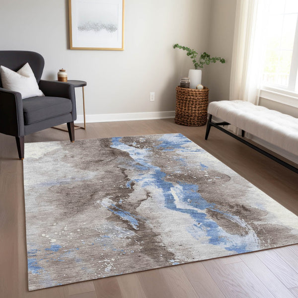 Homeroots 3' Abstract Gold Washable Indoor Outdoor Area Rug - Stylish Durability For Home And Garden Spaces Taupe Polyester 618526