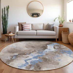 Homeroots 3' Abstract Gold Washable Indoor Outdoor Area Rug - Stylish Durability For Home And Garden Spaces Taupe Polyester 618528