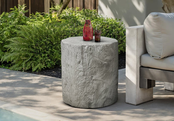 English Elm Accent Tree Stump Side Table Sculptural Organic Round Grey for Indoor Outdoor Use B2710P461667