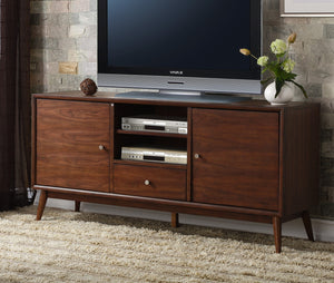 English Elm 1pc 64" TV Stand Brown Finish with Drawers & Adjustable Shelves, Mid-Century Media Console Table B011P289716